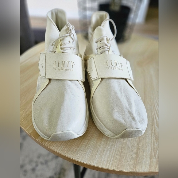 Puma Fenty Women's Cream Hi Trainer Leather Whisper Sneakers Size 9. - Picture 9 of 11